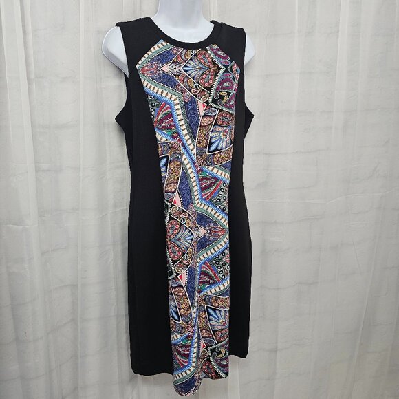Nicole Miller Dress Black Art Deco Sleeveless Sheath Bodycon L NWT - Picture 4 of 13